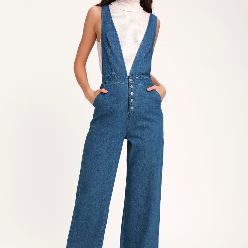 Lulu's | Denim Erin Medium Wash Wide-Leg Jumpsuit